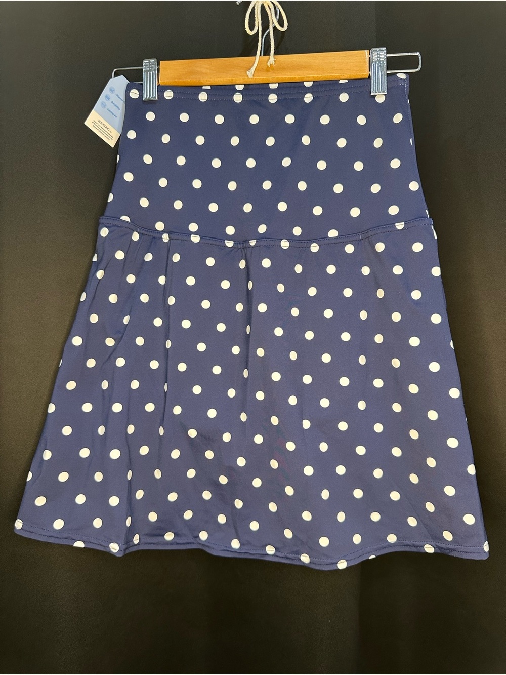 Lands' End Navy Swim Skirt w/ White Polka Dots. High waist for belly control!